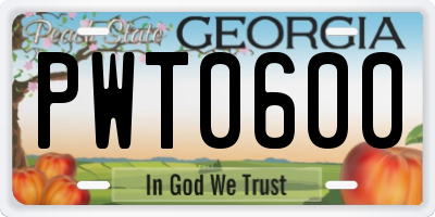 GA license plate PWT0600