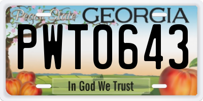 GA license plate PWT0643