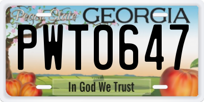 GA license plate PWT0647