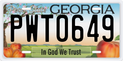 GA license plate PWT0649