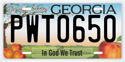 GA license plate PWT0650