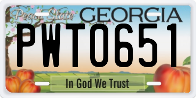 GA license plate PWT0651