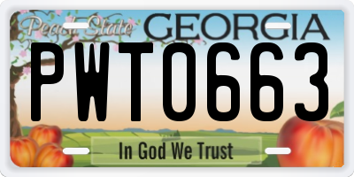 GA license plate PWT0663