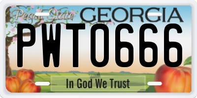 GA license plate PWT0666