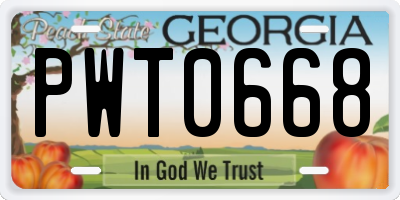 GA license plate PWT0668
