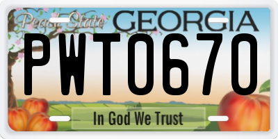 GA license plate PWT0670