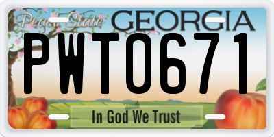 GA license plate PWT0671