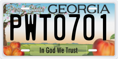 GA license plate PWT0701