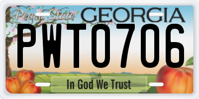GA license plate PWT0706