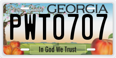 GA license plate PWT0707