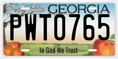 GA license plate PWT0765