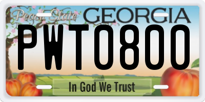 GA license plate PWT0800