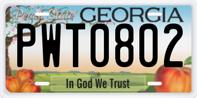GA license plate PWT0802