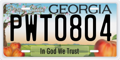 GA license plate PWT0804