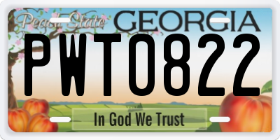 GA license plate PWT0822