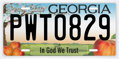 GA license plate PWT0829