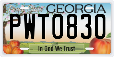 GA license plate PWT0830