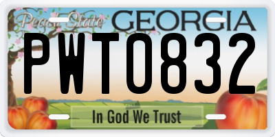 GA license plate PWT0832