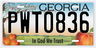 GA license plate PWT0836
