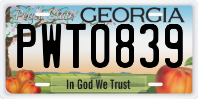 GA license plate PWT0839