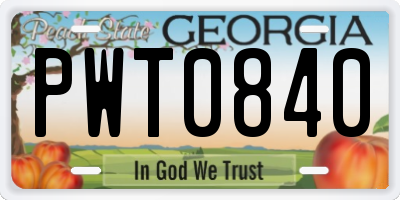 GA license plate PWT0840