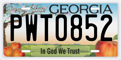 GA license plate PWT0852
