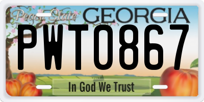 GA license plate PWT0867