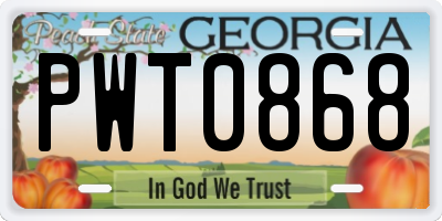 GA license plate PWT0868