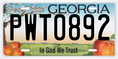 GA license plate PWT0892