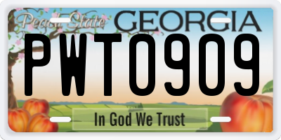 GA license plate PWT0909