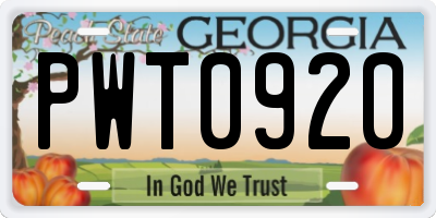 GA license plate PWT0920