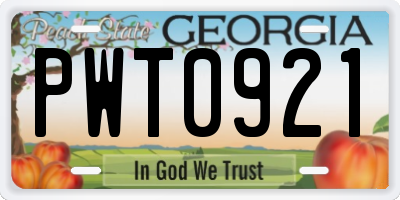 GA license plate PWT0921