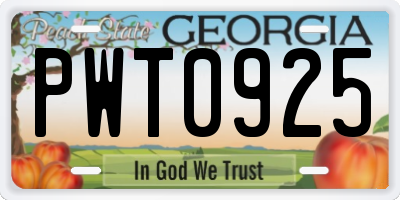 GA license plate PWT0925