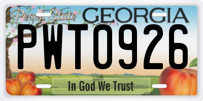 GA license plate PWT0926