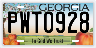 GA license plate PWT0928