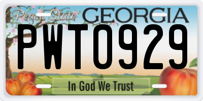 GA license plate PWT0929