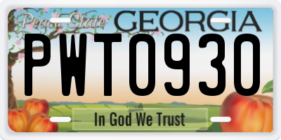 GA license plate PWT0930