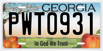 GA license plate PWT0931