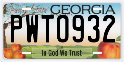 GA license plate PWT0932