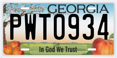 GA license plate PWT0934