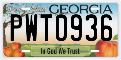 GA license plate PWT0936