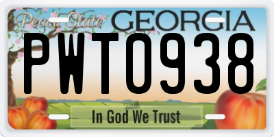 GA license plate PWT0938