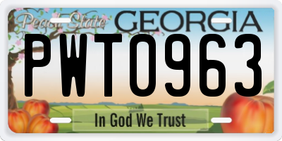 GA license plate PWT0963