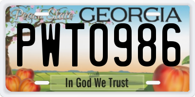GA license plate PWT0986