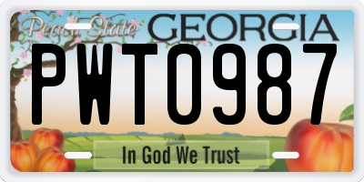 GA license plate PWT0987