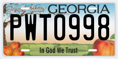 GA license plate PWT0998