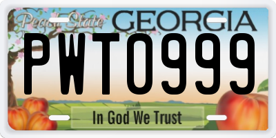 GA license plate PWT0999