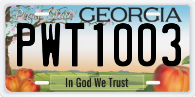 GA license plate PWT1003