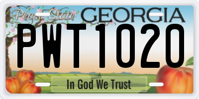 GA license plate PWT1020