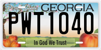GA license plate PWT1040